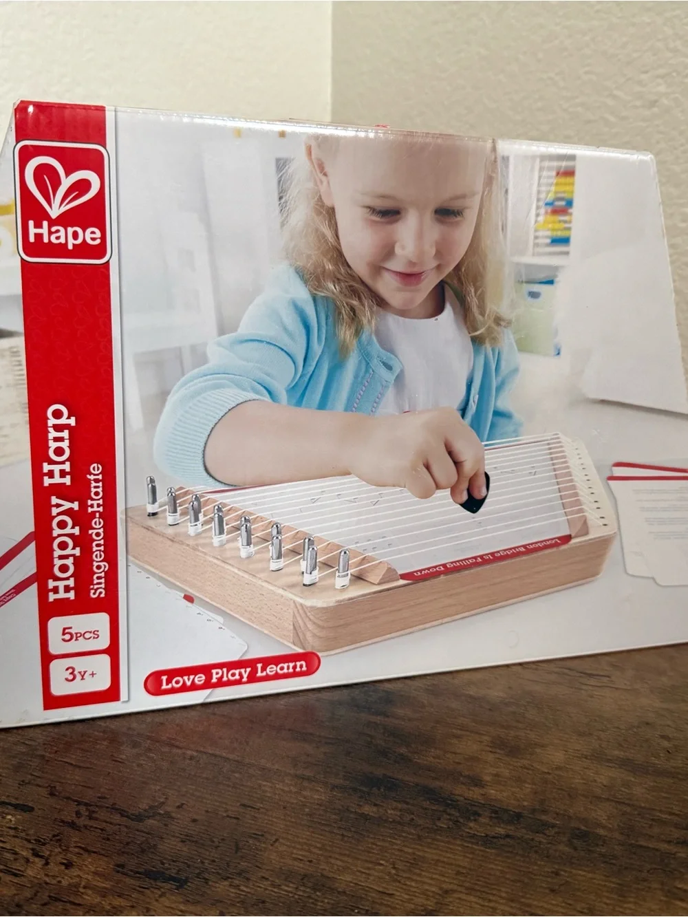 Hape Happy Harp Wooden Kids Harp - Natural & White